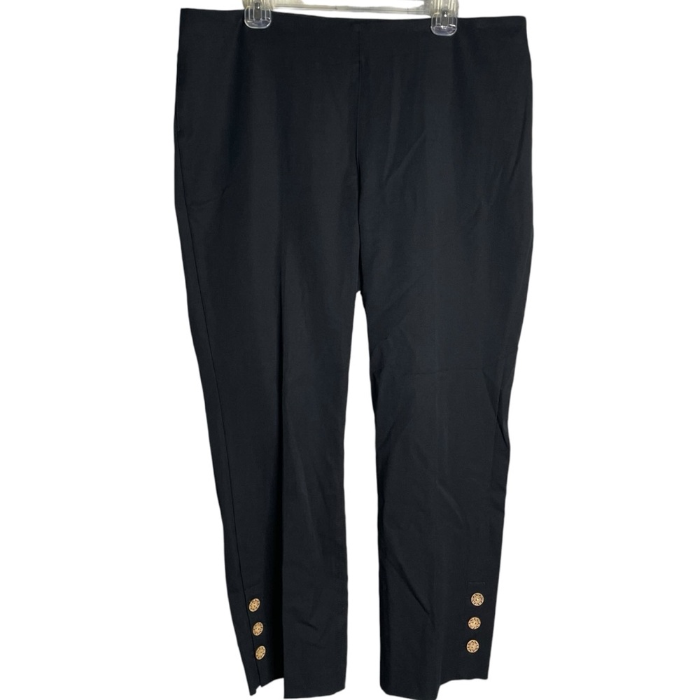 soft surroundings black pants straight leg pull on wooden button hem women’s xl